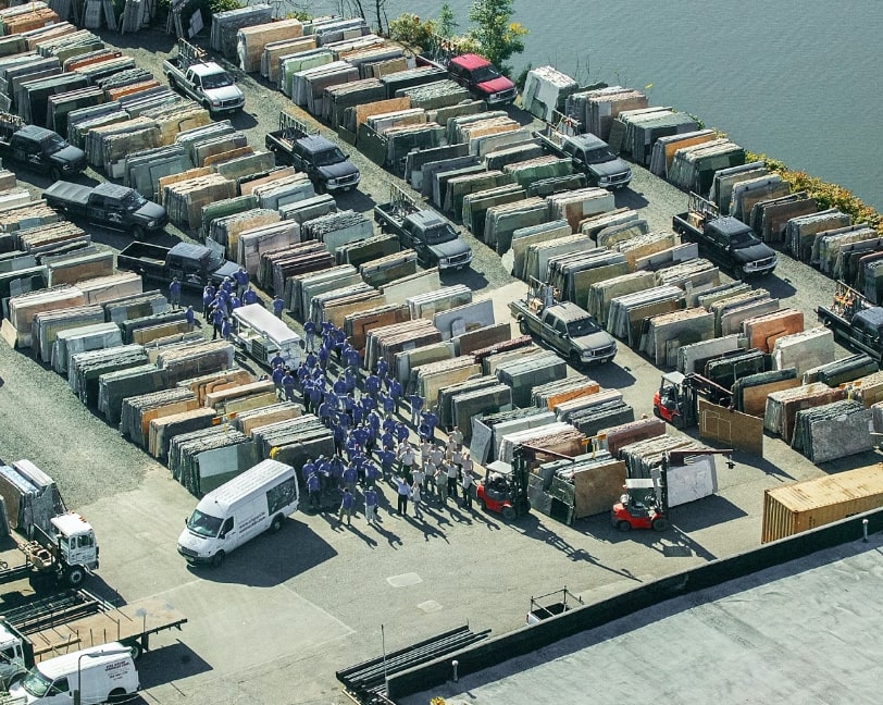marble employees assembled in their stone yard
